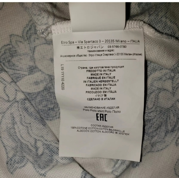 Etro Polo Shirt Mens Blue-Ehite Print Size Large - Picture 4 of 8